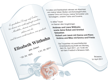 Traueranzeige von Elisabeth Witthuhn von Prenzlauer Zeitung