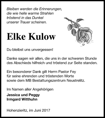 Traueranzeige von Elke Kulow von Strelitzer Zeitung