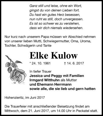 Traueranzeige von Elke Kulow von Strelitzer Zeitung