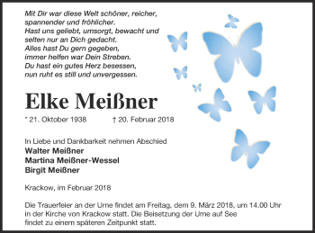 Traueranzeige von Elke Meißner von Pasewalker Zeitung