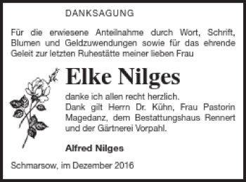 Traueranzeige von Elke Nilges von Vorpommern Kurier