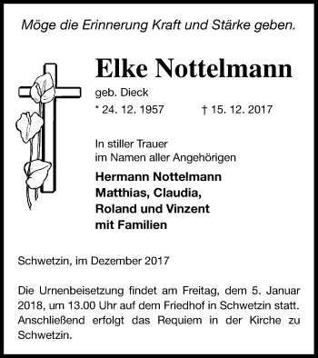 Traueranzeige von Elke Nottelmann von Mecklenburger Schweiz