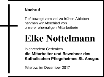 Traueranzeige von Elke Nottelmann von Mecklenburger Schweiz