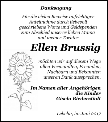 Traueranzeige von Ellen Brussig von Pasewalker Zeitung