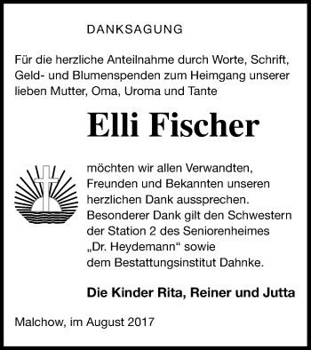 Traueranzeige von Elli Fischer von Müritz-Zeitung