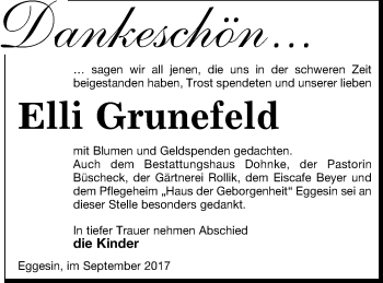Traueranzeige von Elli Grunefeld von Haff-Zeitung