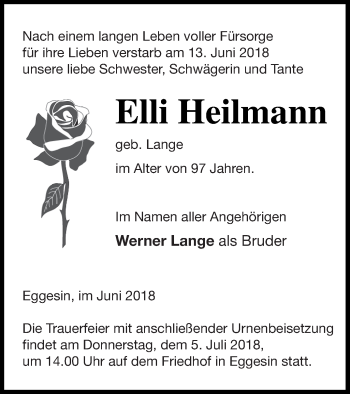 Traueranzeige von Elli Heilmann von Haff-Zeitung