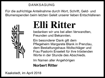 Traueranzeige von Elli Ritter von Templiner Zeitung