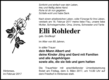 Traueranzeige von Elli Rohleder von Haff-Zeitung