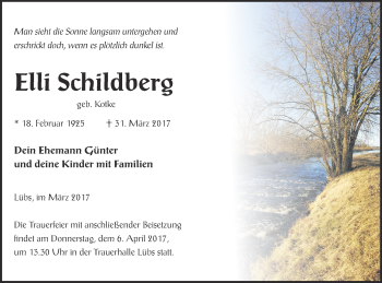 Traueranzeige von Elli Schildberg von Haff-Zeitung