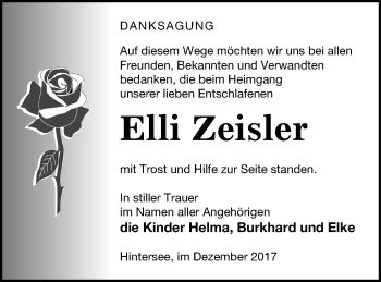 Traueranzeige von Elli Zeisler von Haff-Zeitung