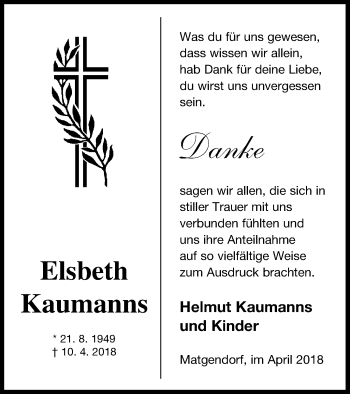 Traueranzeige von Elsbeth Kaumanns von Mecklenburger Schweiz