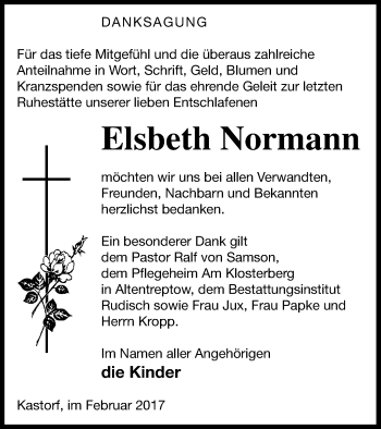 Traueranzeige von Elsbeth Normann von Neubrandenburger Zeitung