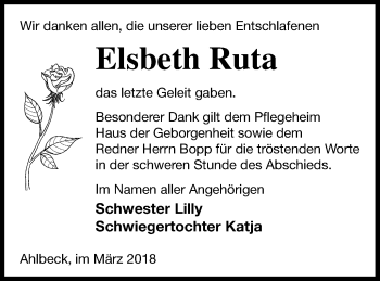 Traueranzeige von Elsbeth Ruta von Haff-Zeitung