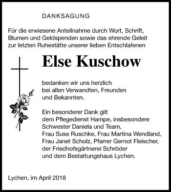 Traueranzeige von Else Kuschow von Templiner Zeitung