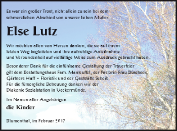 Traueranzeige von Else Lutz von Haff-Zeitung