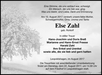 Traueranzeige von Else Zahl von Haff-Zeitung