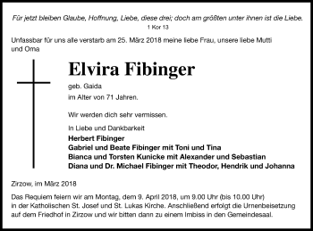 Traueranzeige von Elvira Fibinger von Neubrandenburger Zeitung