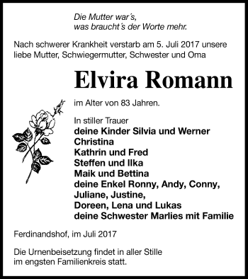 Traueranzeige von Elvira Romann von Haff-Zeitung