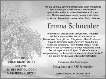 Traueranzeige von Emma Schneider von Müritz-Zeitung