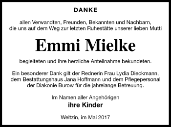 Traueranzeige von Emmi Mielke von Neubrandenburger Zeitung