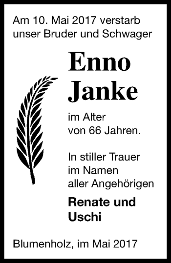 Traueranzeige von Enno Janke von Strelitzer Zeitung