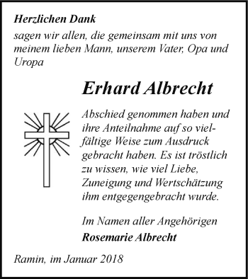 Traueranzeige von Erhard Albrecht von Pasewalker Zeitung