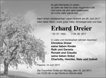 Traueranzeige von Erhard Dreier von Vorpommern Kurier