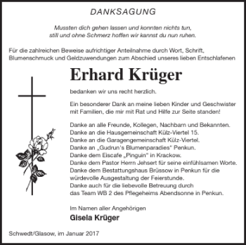 Traueranzeige von Erhard Krüger von Pasewalker Zeitung