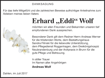 Traueranzeige von Erhard Wolf von Neubrandenburger Zeitung