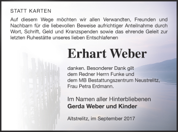 Traueranzeige von Erhart Weber von Strelitzer Zeitung