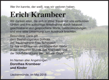 Traueranzeige von Erich Krambeer von Haff-Zeitung