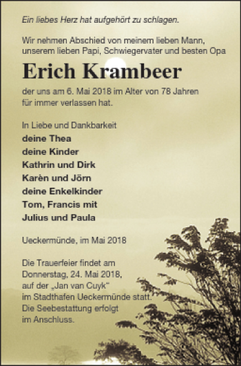 Traueranzeige von Erich Krambeer von Haff-Zeitung