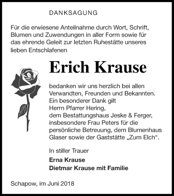 Traueranzeige von Erich Krause von Prenzlauer Zeitung