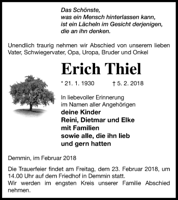 Traueranzeige von Erich Thiel von Demminer Zeitung