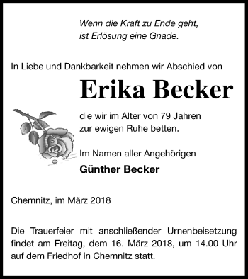 Traueranzeige von Erika Becker von Neubrandenburger Zeitung