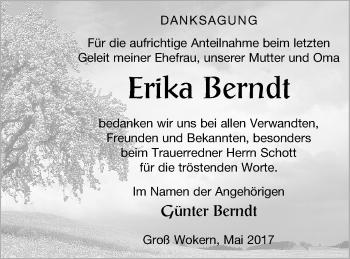 Traueranzeige von Erika Berndt von Mecklenburger Schweiz