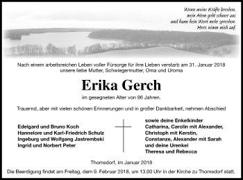 Traueranzeige von Erika Gerch von Templiner Zeitung