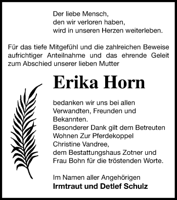 Traueranzeige von Erika Horn von Vorpommern Kurier