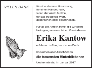 Traueranzeige von Erika Kantow von Haff-Zeitung