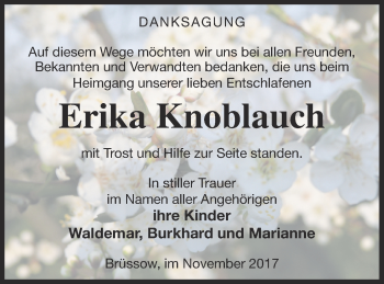 Traueranzeige von Erika Knoblauch von Prenzlauer Zeitung