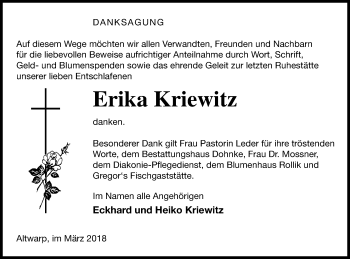 Traueranzeige von Erika Kriewitz von Haff-Zeitung