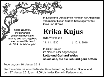 Traueranzeige von Erika Kujus von Müritz-Zeitung