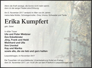 Traueranzeige von Erika Kumpfert von Haff-Zeitung