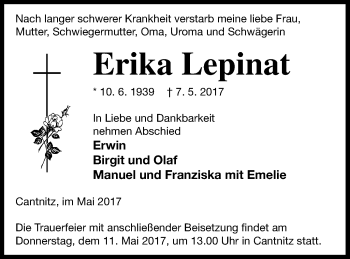 Traueranzeige von Erika Lepinat von Strelitzer Zeitung