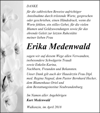 Traueranzeige von Erika Medenwald von Neubrandenburger Zeitung