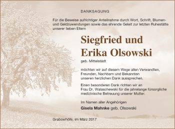 Traueranzeige von Erika Olsowski von Müritz-Zeitung