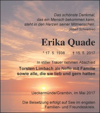 Traueranzeige von Erika Quade von Haff-Zeitung