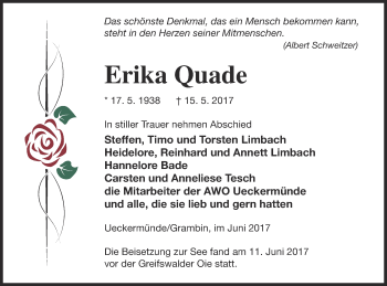Traueranzeige von Erika Quade von Haff-Zeitung