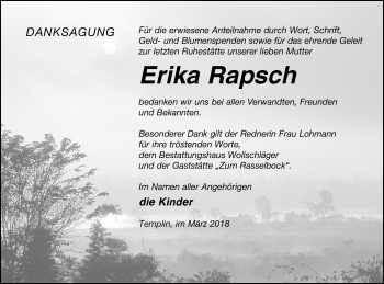 Traueranzeige von Erika Rapsch von Templiner Zeitung